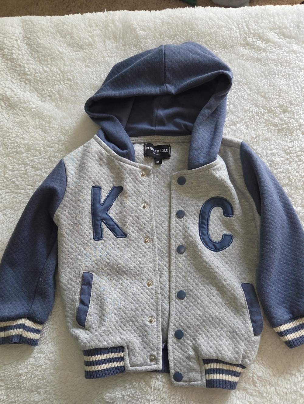 Kenneth Cole Kids Gray & Navy Hooded Varsity Jacket